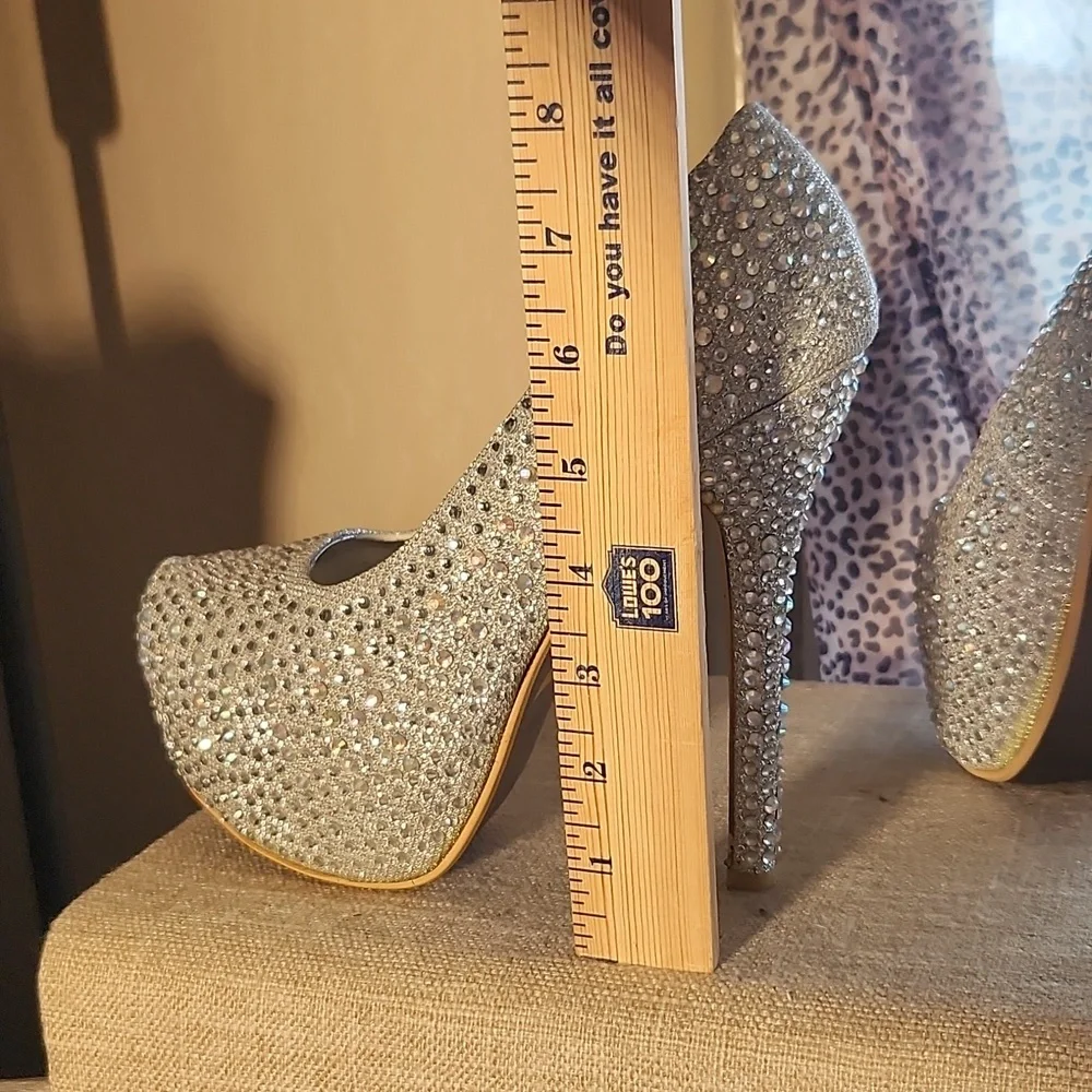 Bling Silver High Heel Platform Pump 8 5